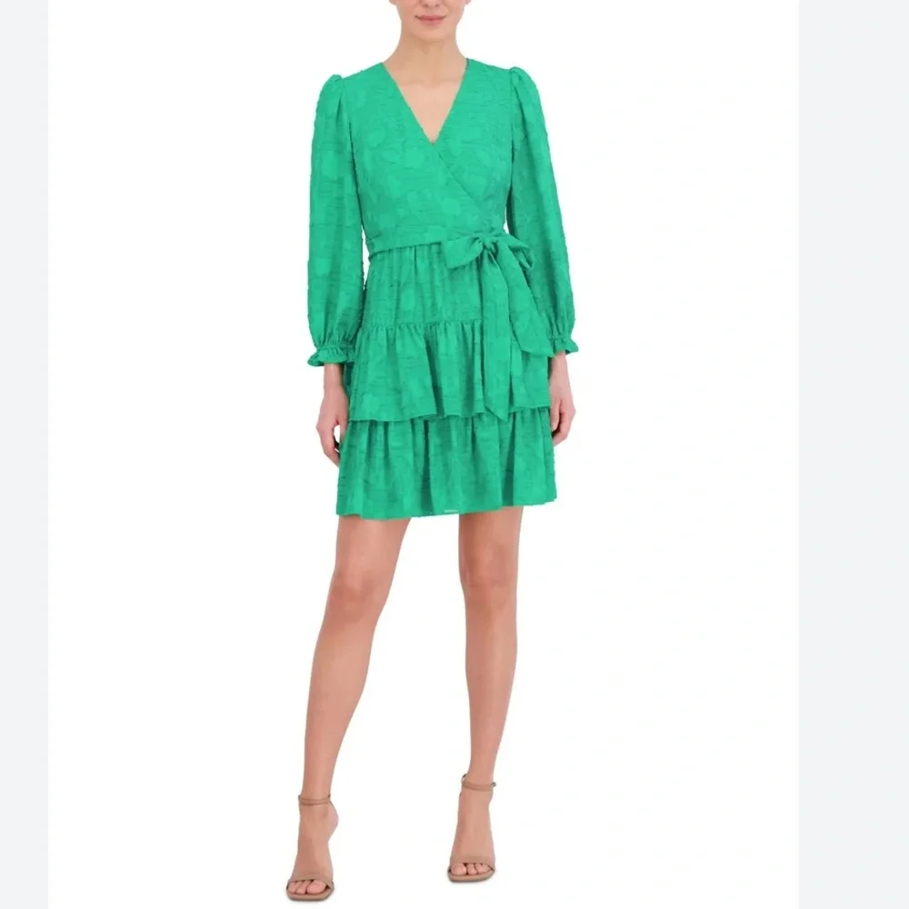 eliza j green dress Women's One Shoulder Scuba Cocktail with Ruffle Sleeve, Green, 2 at Amazon Women's Clothing store it offers elegant coverage with a modern Eliza J Dark Green Puff-Sleeve